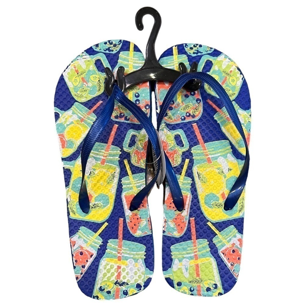 New “Cocktails” Summer Rubber Flip Flops, Size M 7/8